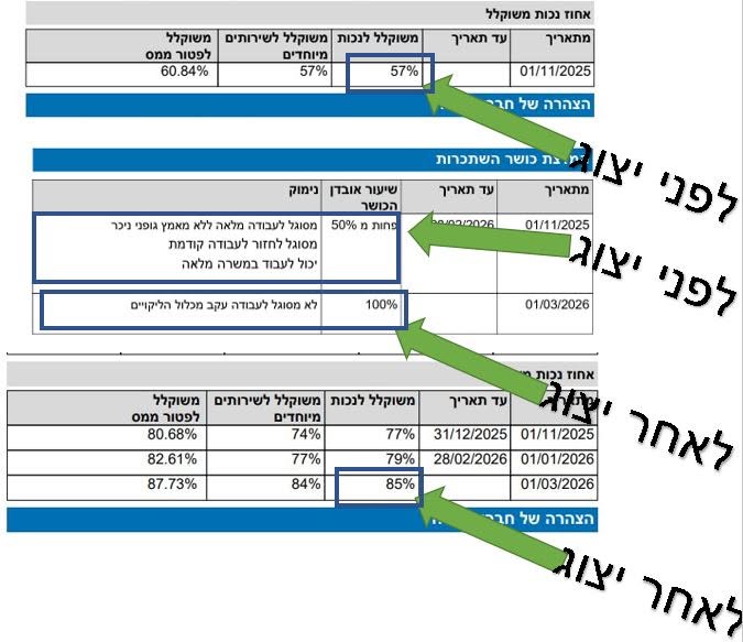 מסמך החלטת נכות כללית - 85% נכות משוקללת ואובדן כושר עבודה 100%